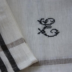 Striped Monogramme Towel - Taupe & Navy