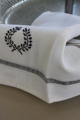 Wreath Towel - Navy & Taupe